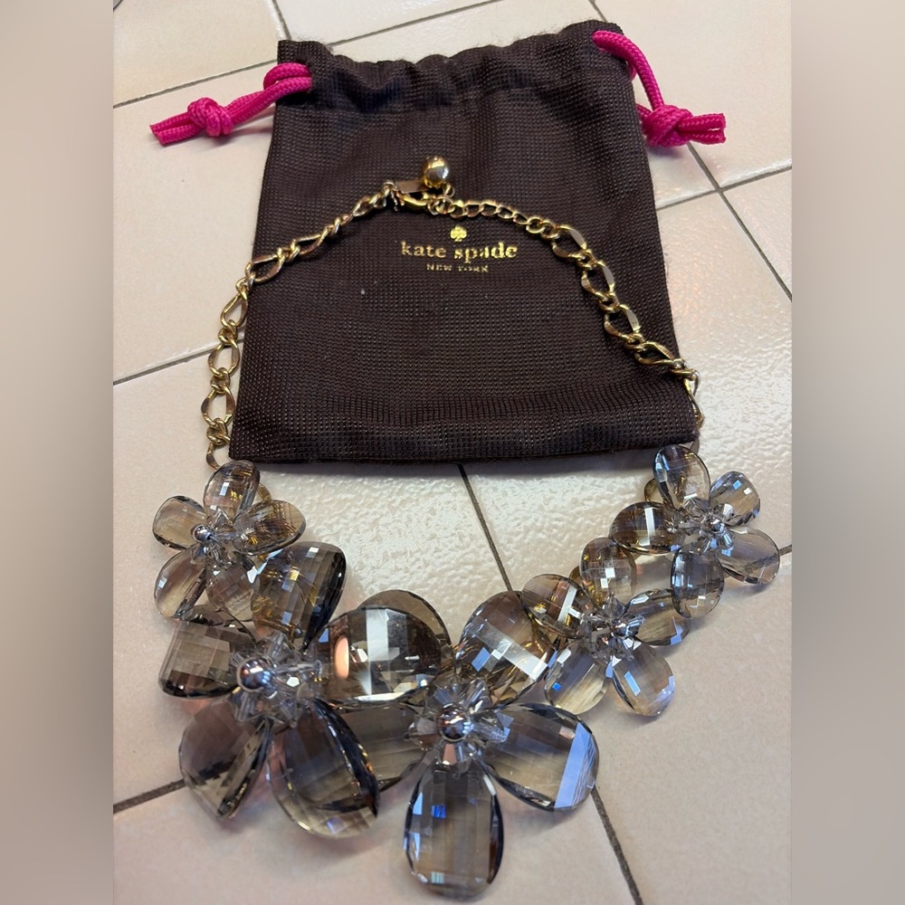 Kate Spade Gold and Crystal Floral Decorative Necklace